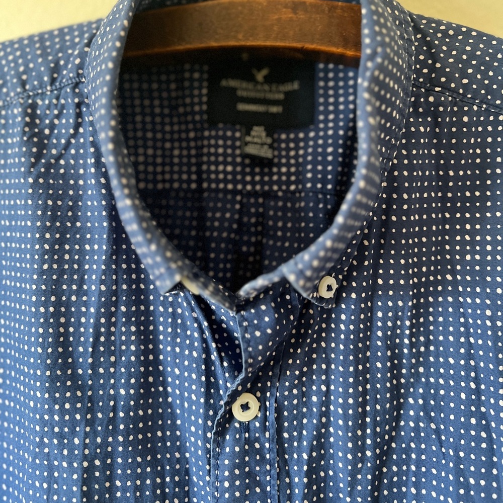 American Eagle Navy Blue White Speckle MT 100% Cotton Tee Tall - Picture 4 of 8